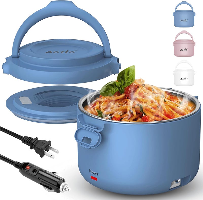 Aotto Electric Lunch Box, 32 oz Portable Food Warmer Heater, Lunch Warmer Portable for Work/Office/Car/Travel 12V/24V/110V 3-in-1, Warming Soup & Meal, Spill-Free, Men & Women's Gifts, Blue - Image 1